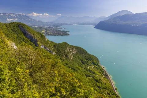 Panoramic view of Lake Bourget from the heights of Entrelacs in Savoie, Franc Stock Photos