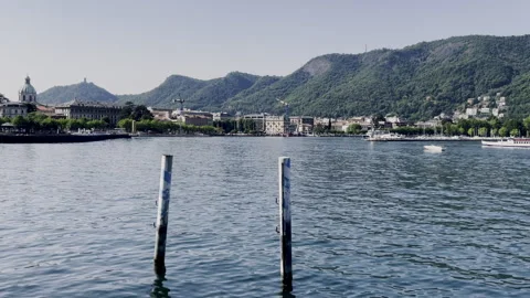 Panoramic view of Lake Como basin and Como city skyline in Italy on sunny day Stock Footage 325669445