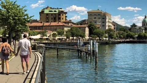 Panoramic View of Lake Como First Basin Stock Footage 117635426