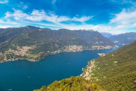 Panoramic view of lake Como in Italy Stock Photos