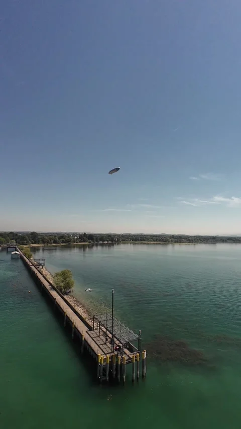 Panoramic View of Lake Constance and Zeppelin from Friedrichshafen Tower Stock Footage 339286261