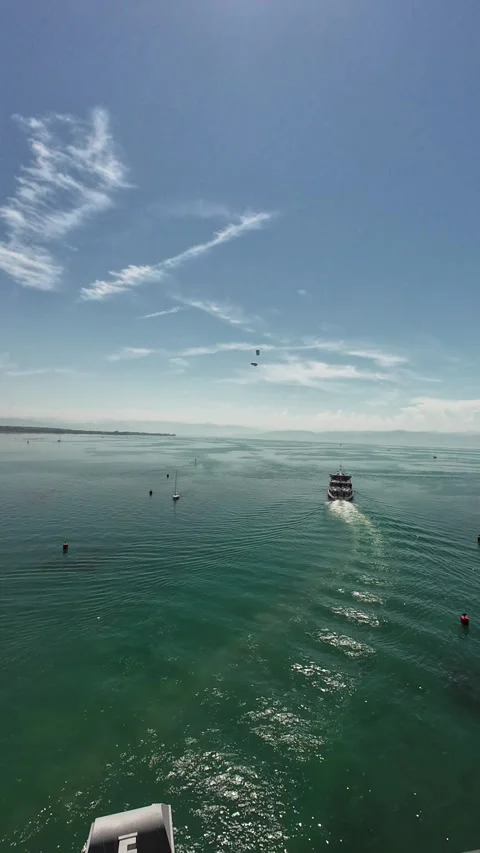 Panoramic View of Lake Constance and Zeppelin from Friedrichshafen Tower Stock Footage 339286269