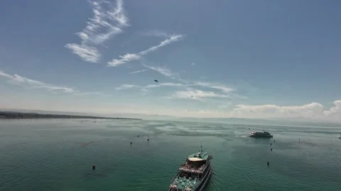 Panoramic View of Lake Constance and Zeppelin from Friedrichshafen Tower Stock Footage 339286276