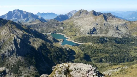 Panoramic view of lake Gemelli basin on the Bergamo Alps. Stock-Footage 79653628
