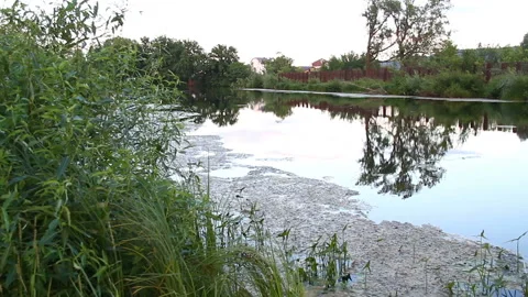 Panoramic view of the lake just before sunset Stock-Footage 85684685