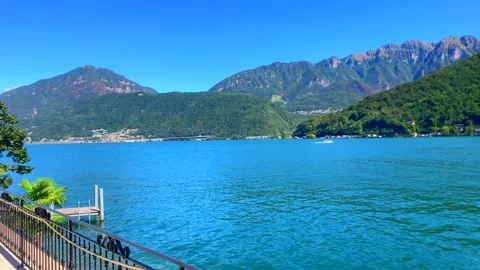 Panoramic View on Lake Lugano with Mountain in a Sunny Summer Day Stock Footage 209837620