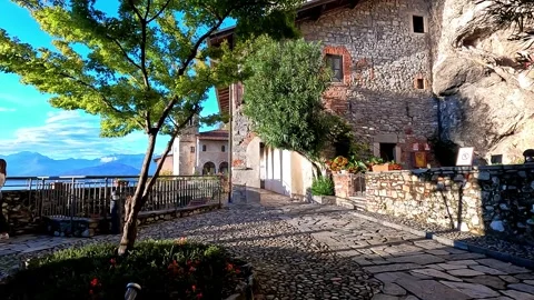 Panoramic view of Lake Maggiore from the hermitage of Santa Caterina del Sasso Video stock 285458127