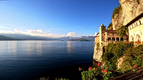 Panoramic view of Lake Maggiore from the hermitage of Santa Caterina del Sasso Stock Footage 285458266