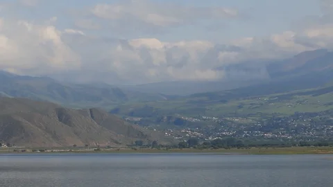 Panoramic view of a lake in the mountains Argentina 스톡 동영상 123799884