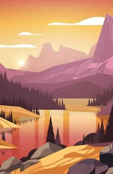 Panoramic view of lake in mountains raging mountain river beautiful nature Stock Illustration