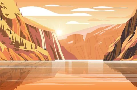 Panoramic view of lake in mountains raging mountain river beautiful nature Stock Illustration