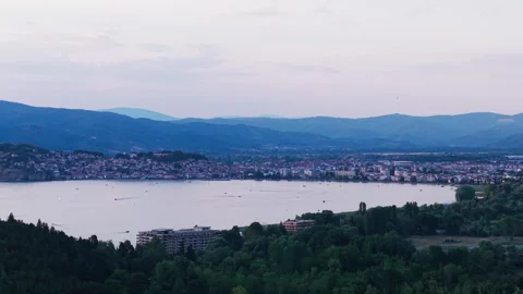 Panoramic view of Lake Ohrid, drone footage Stock Footage 345262897