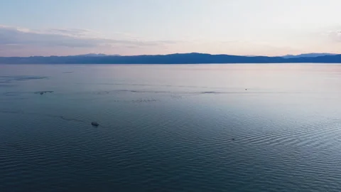 Panoramic view of Lake Ohrid, drone footage Stock Footage 345263647