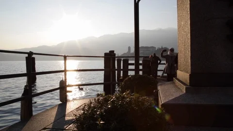 Panoramic view of Lake Orta at sunset, slow motion Stock Footage 122280201