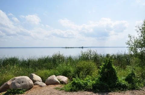Panoramic view of the lake. Stock Photos