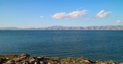 Panoramic view of Lake Sevan, world's second largest freshwater lake 스톡 사진
