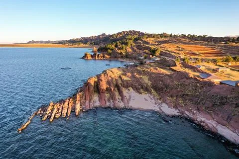 Panoramic view of the lake at sunset Stock Photos