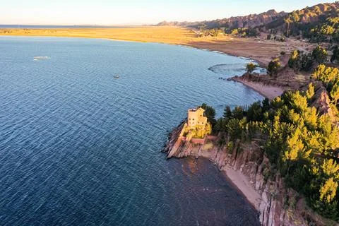 Panoramic view of the lake at sunset Stock Photos