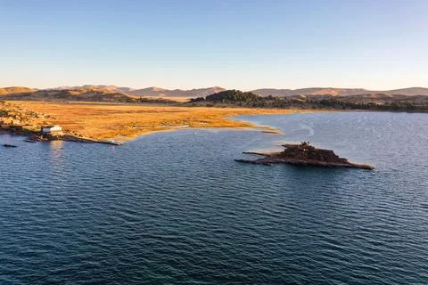 Panoramic view of the lake at sunset Stock Photos