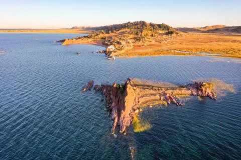 Panoramic view of the lake at sunset Stock Photos