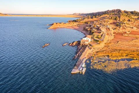 Panoramic view of the lake at sunset Stock Photos