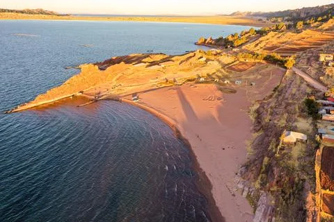 Panoramic view of the lake at sunset Stock Photos