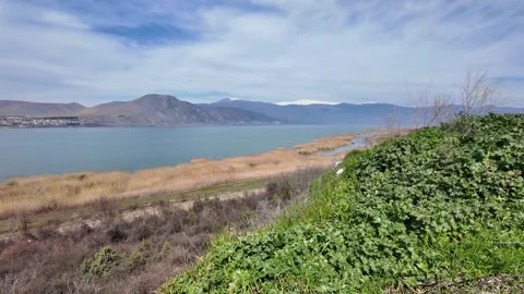 Panoramic view of Lake Vegoritida, Greece Видео 330863129