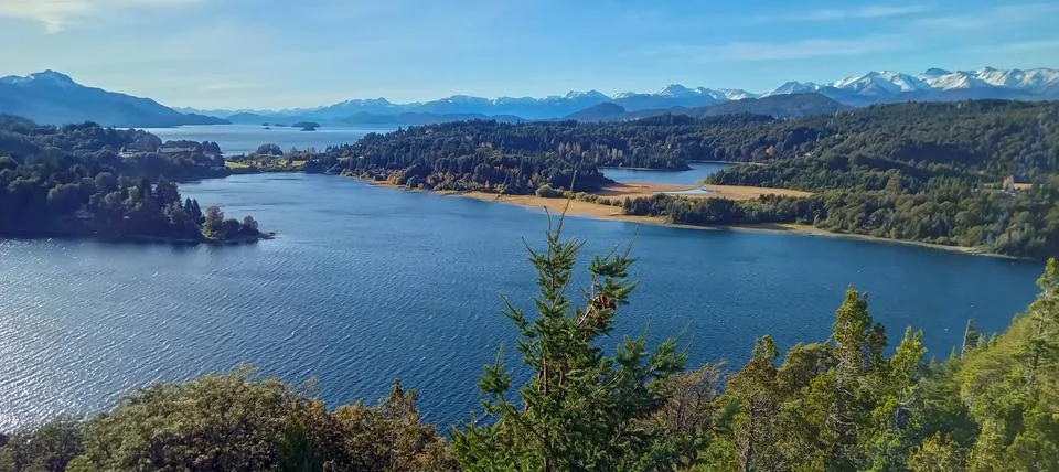 Panoramic view of lakes and mountains in Bariloche, Argentine Stock Photos