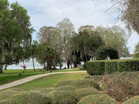 Panoramic view of the lakeside park Stock Photos