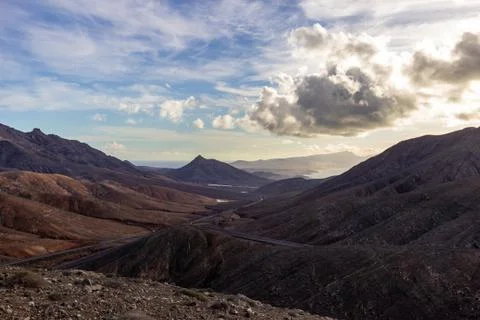 Panoramic view at landscape between Pajara and La Pared Stock Photos