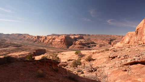 Panoramic View of Landscape Outside Moab Utah USA Red Sandstone Rock Formation Stock Footage 345380455