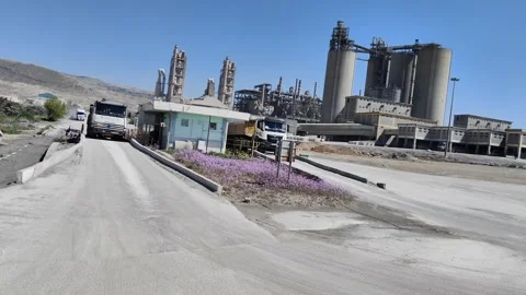 Panoramic View of Large Industrial Cement Factory and Logistics, 4K Stock Footage 331448125