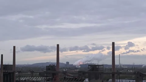 A panoramic view of a large industrial zone with smoking factory chimneys Stock Footage 226232042