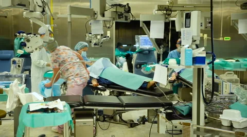 Panoramic View of Large Operating Room. Doctors Conducts Eye Surgery. Stock Footage 62510899