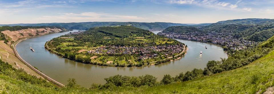 Panoramic view of the large Rhine loop Stock Photos
