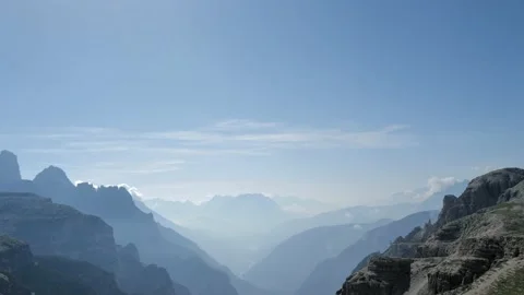 Panoramic view on the layered Dolomite mountains Stock Footage 204719056