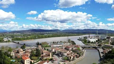 Panoramic view of Le Pouzin in the Ardéche region of France Stock Footage 272804424