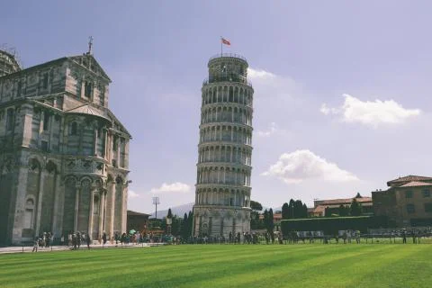 Panoramic view of Leaning Tower of Pisa or Tower of Pisa Stock Photos
