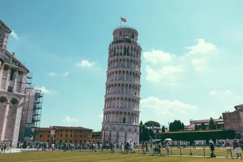 Panoramic view of Leaning Tower of Pisa or Tower of Pisa Stock Photos