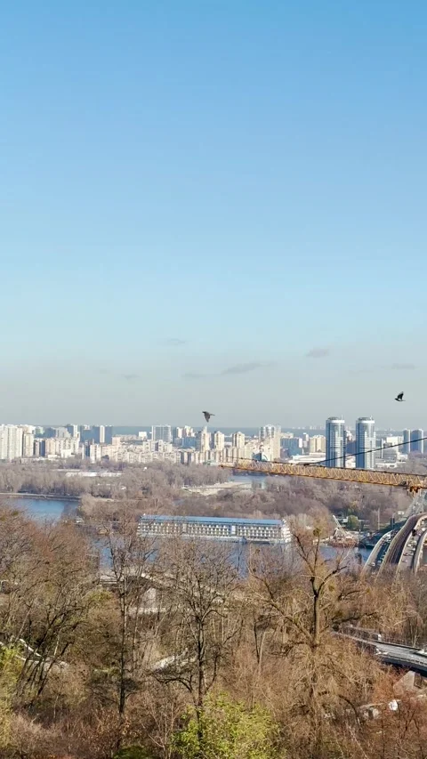 A panoramic view of the left bank of the Dnypro River in Kyiv Stock Footage 321471614