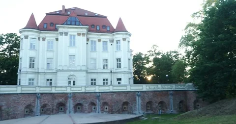 Panoramic View of Leśnica Castle in Late Afternoon Summer Light, Poland Video stock 338192121