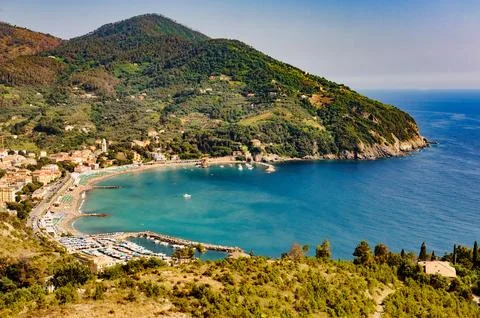 Panoramic view of Levanto, in La Spezia province, Italy Stock Photos