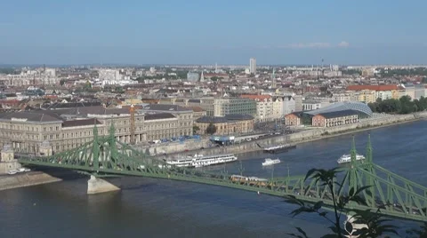 Panoramic view of Liberty Bridge, Budapest, Hungary Stock Footage 7974885