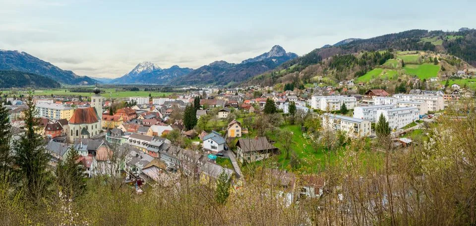 Panoramic View of Liezen in Styria, Austria Stock Photos