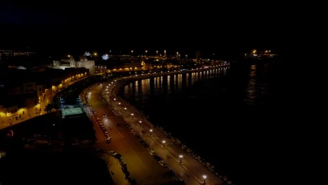 Panoramic view of light up skyline in Bari Stock Footage 124215228