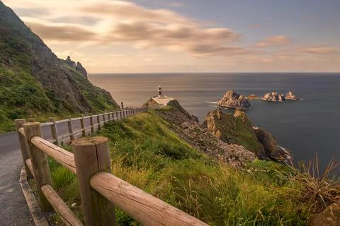 Panoramic view of the lighthouse of Cabo Ortegal in Galicia, Spain. Stock Photos
