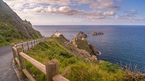 Panoramic view of the lighthouse of Cabo Ortegal in Galicia. Stock Photos