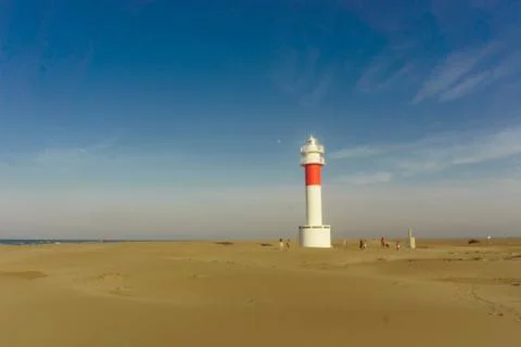 Panoramic view of Lighthouse "el Far del Fangar" on Delta de l'ebre natural p Stock Photos