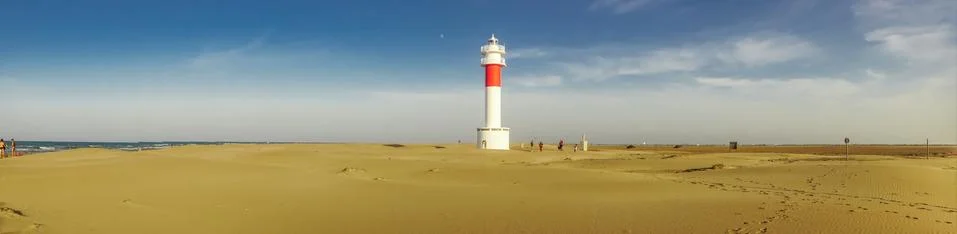 Panoramic view of Lighthouse "el Far del Fangar" on Delta de l'ebre natural p Stock Photos