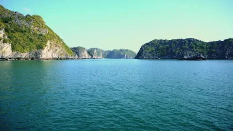 Panoramic View of Limestone Karsts Rising from Halong Bay Vietnam Stock Footage 340017171